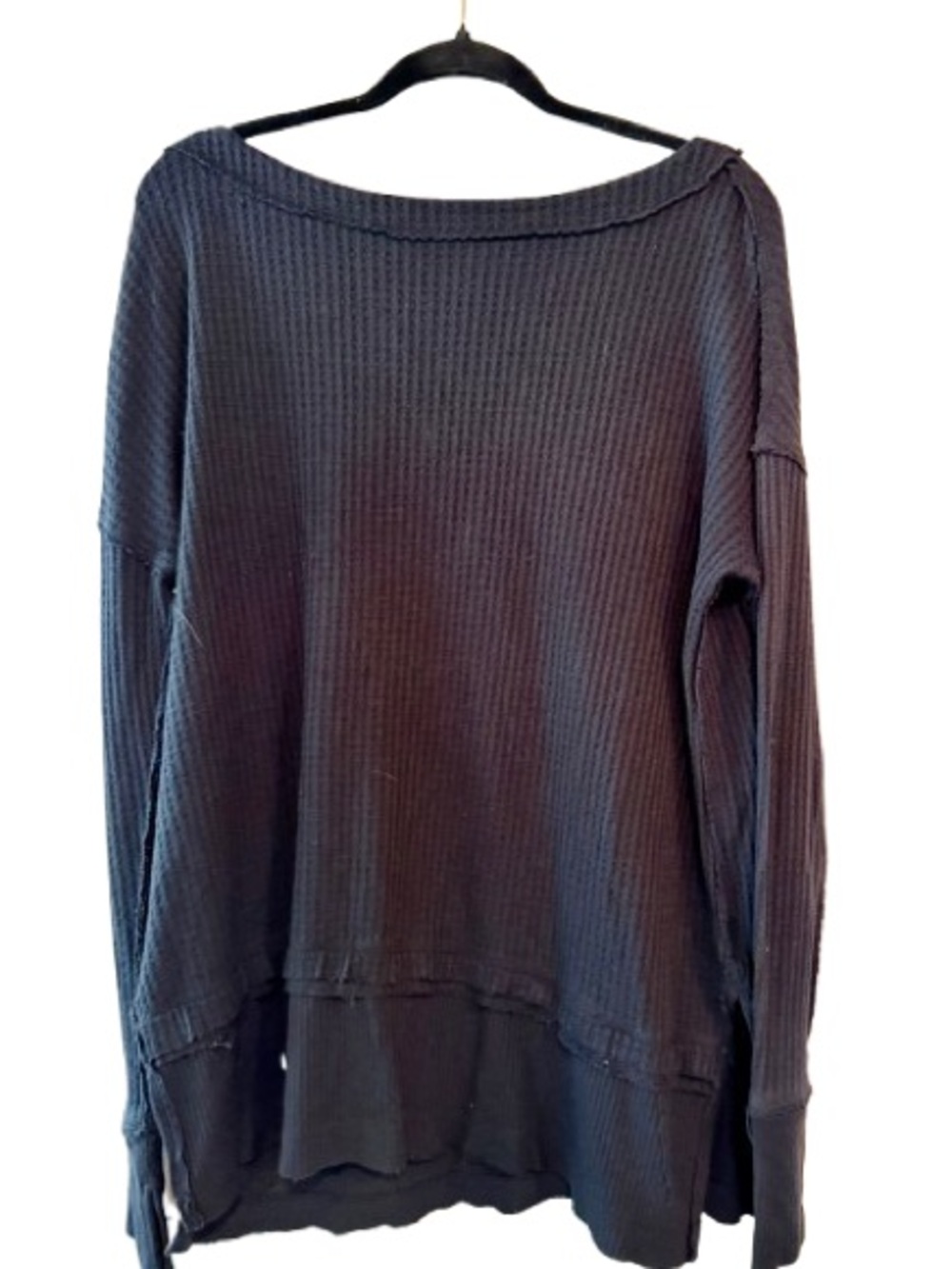 We The Free Off-the-Shoulder Ribbed Pullover in Black Oversized Thermal